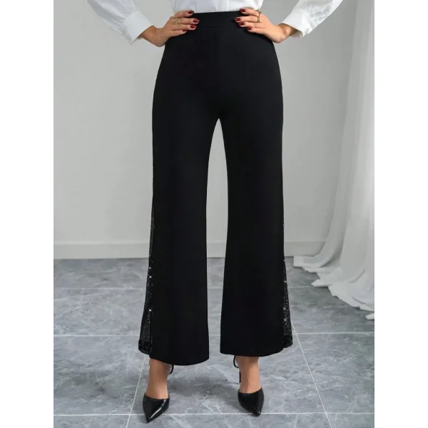 Kadın Yüksek Bel Yanlardan Tül Detaylı Ithal Krep Pantolon