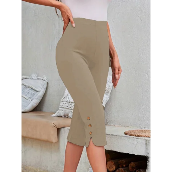 Kadın Yüksek Bel Yanlardan Yırtmaçlı Ve Düğmeli Kapri Tayt