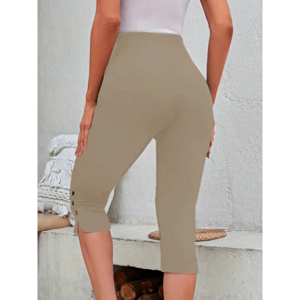 Kadın Yüksek Bel Yanlardan Yırtmaçlı Ve Düğmeli Kapri Tayt