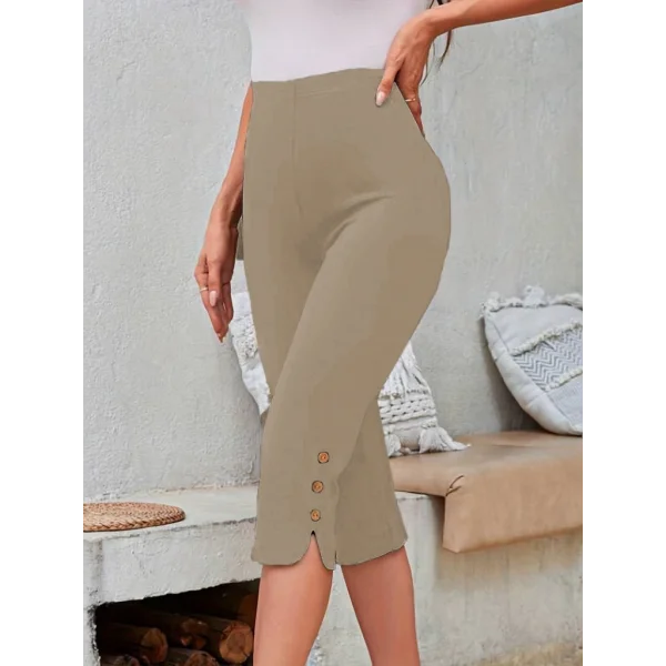 Kadın Yüksek Bel Yanlardan Yırtmaçlı Ve Düğmeli Kapri Tayt