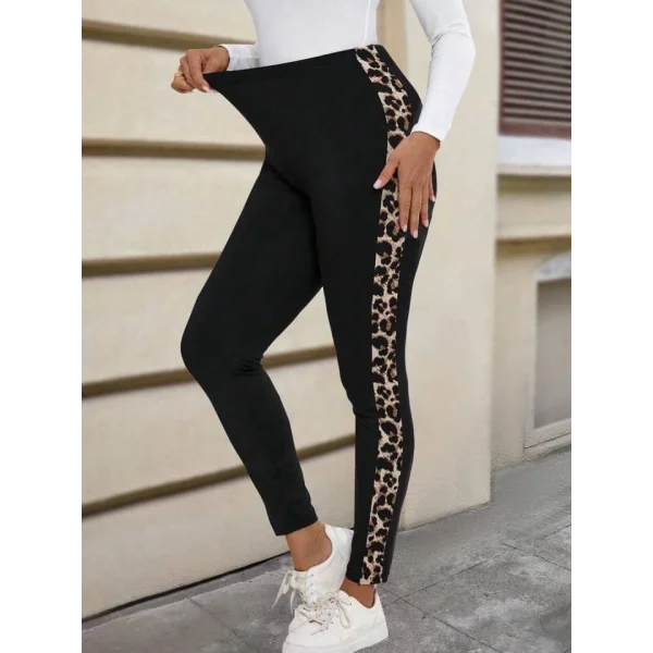 Kadın Yüksek Bel Yanları Leopar şerit Detay Dalgıç Tayt