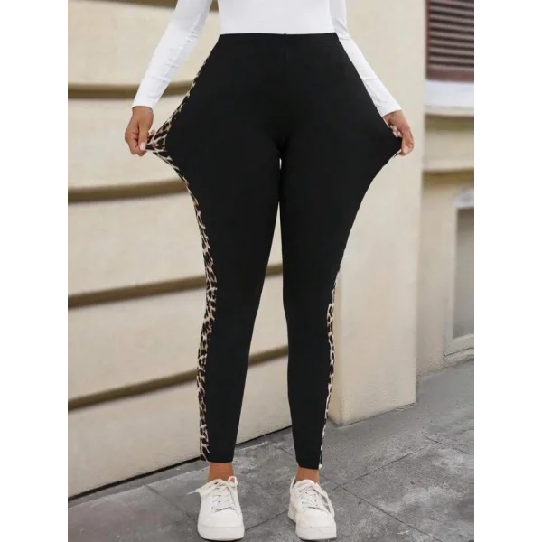 Kadın Yüksek Bel Yanları Leopar şerit Detay Dalgıç Tayt