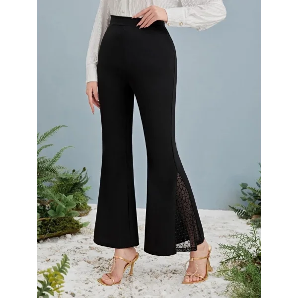 Kadın Yüksek Bel Yanları Tül Detaylı Dalgıç Tayt Pantolon