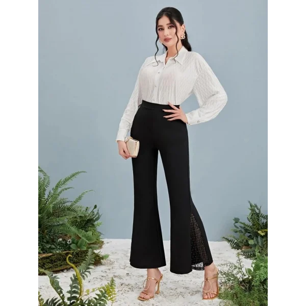 Kadın Yüksek Bel Yanları Tül Detaylı Dalgıç Tayt Pantolon