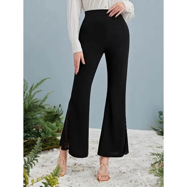 Kadın Yüksek Bel Yanları Tül Detaylı Dalgıç Tayt Pantolon