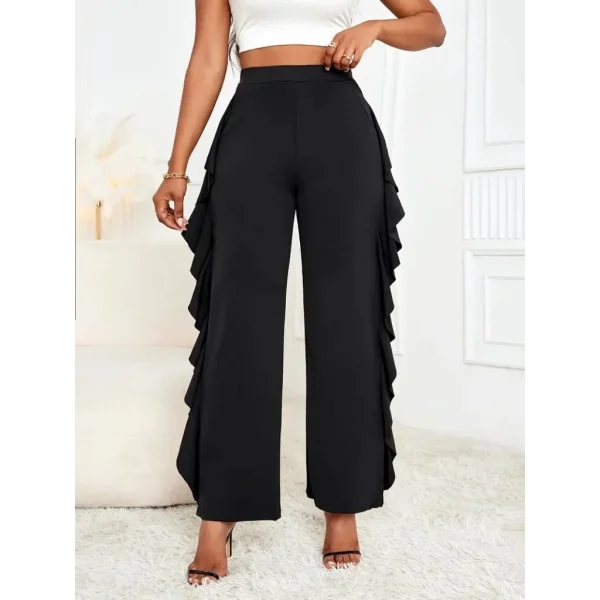 Kadın Yüksek Bel Yanları Volanlı Cepli Sandy Pantolon