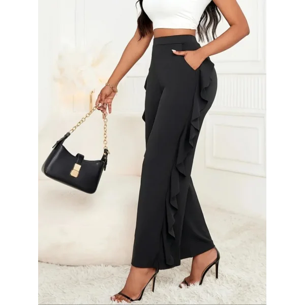 Kadın Yüksek Bel Yanları Volanlı Cepli Sandy Pantolon