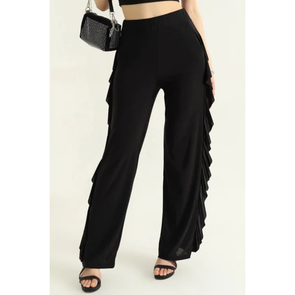 Kadın Yüksek Bel Yanları Volanlı Cepli Sandy Pantolon