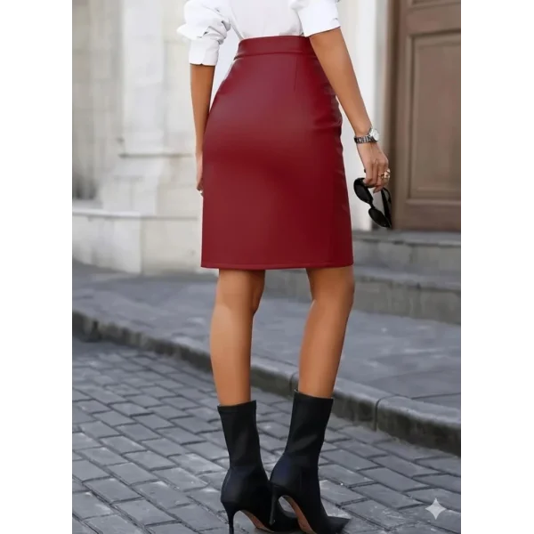 Kadın Yüksek Bel Yırtmaçlı Mini Deri Etek