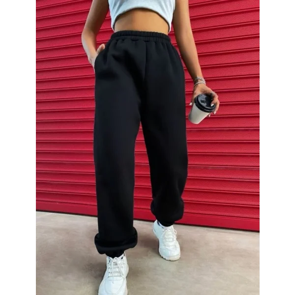 Kadın Yüksek Beli Lastikli Içi Polar 3 Iplik Eşofman Altı