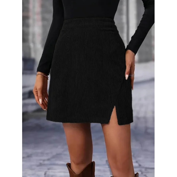 Kadın Yüksek Belli Etek Ucu Asimetrik Yırtmaç Detay Kadife Mini Etek