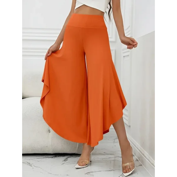 Kadın Yüksek Belli Geniş Paçalı Yanlardan Açık Sandy Pantolon