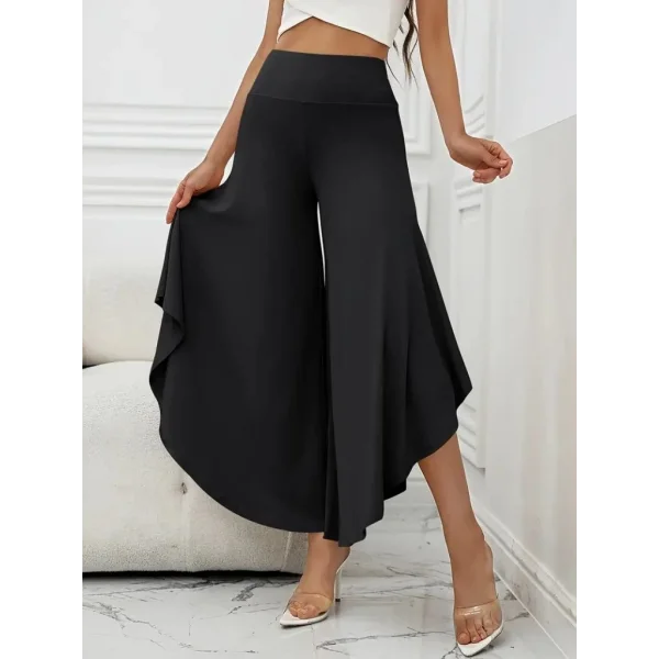 Kadın Yüksek Belli Geniş Paçalı Yanlardan Açık Sandy Pantolon