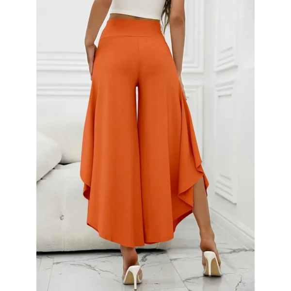 Kadın Yüksek Belli Geniş Paçalı Yanlardan Açık Sandy Pantolon