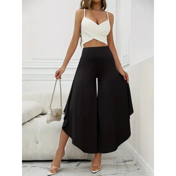 Kadın Yüksek Belli Geniş Paçalı Yanlardan Açık Sandy Pantolon