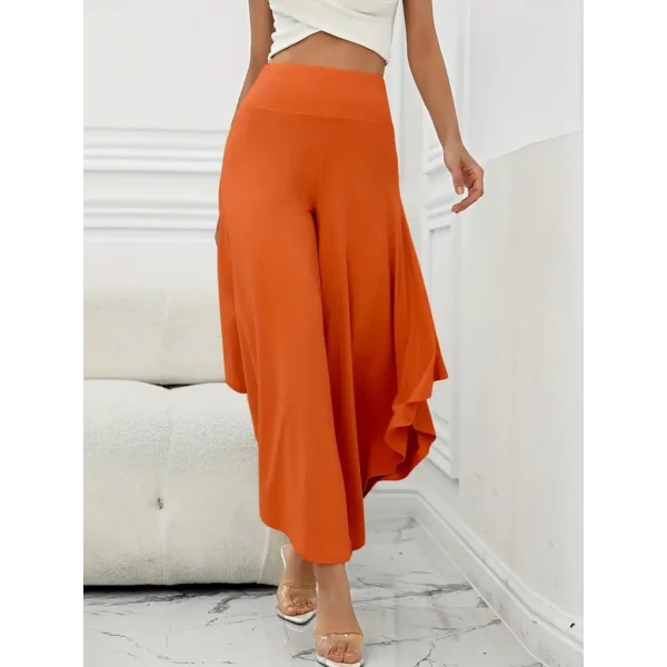 Kadın Yüksek Belli Geniş Paçalı Yanlardan Açık Sandy Pantolon