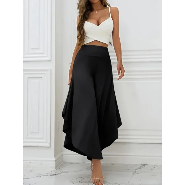 Kadın Yüksek Belli Geniş Paçalı Yanlardan Açık Sandy Pantolon