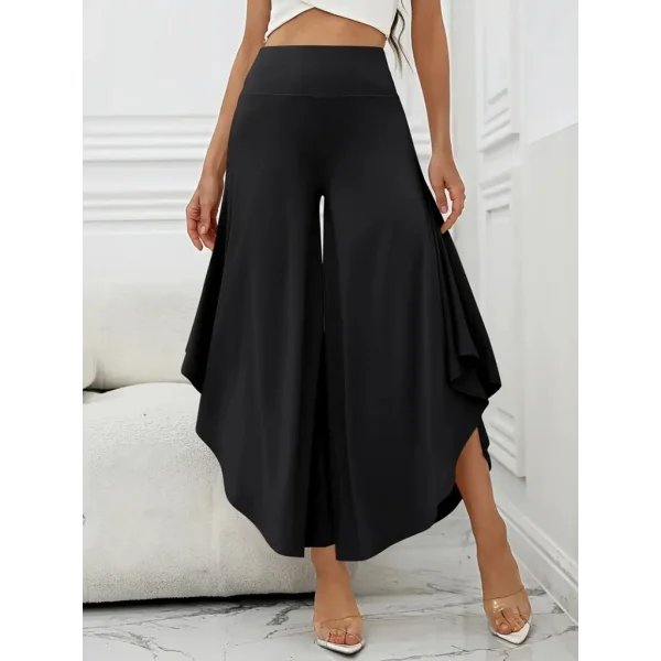 Kadın Yüksek Belli Geniş Paçalı Yanlardan Açık Sandy Pantolon