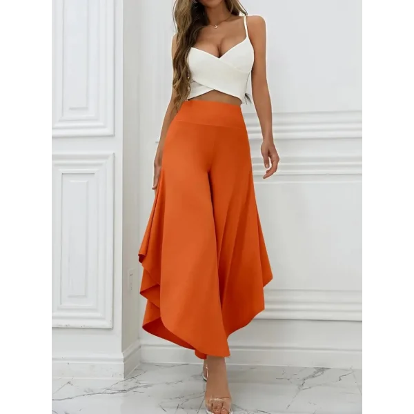 Kadın Yüksek Belli Geniş Paçalı Yanlardan Açık Sandy Pantolon