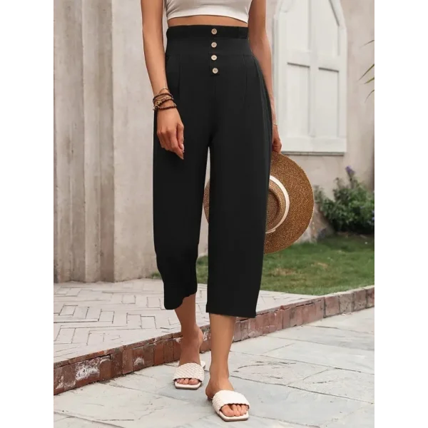 Kadın Yüksek Belli önden Düğmeli Ithal Keten Pantolon