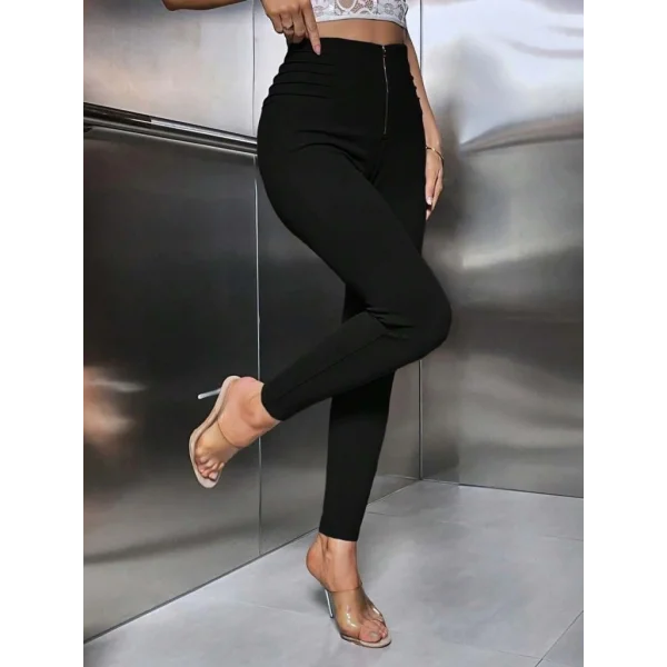 Kadın Yüksek Belli önden Fermuar Ve Nervur Detaylı Dalgıç Tayt