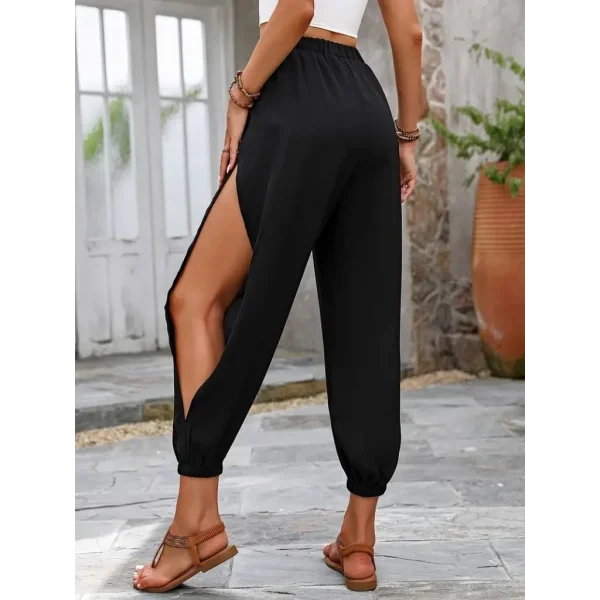 Kadın Yüksek Belli Yanlardan çapraz Detay Yırtmaçlı Viskon Pantolon