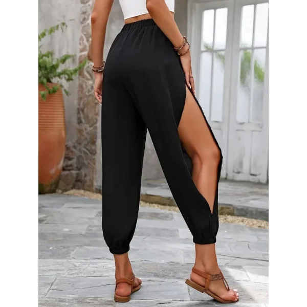 Kadın Yüksek Belli Yanlardan çapraz Detay Yırtmaçlı Viskon Pantolon