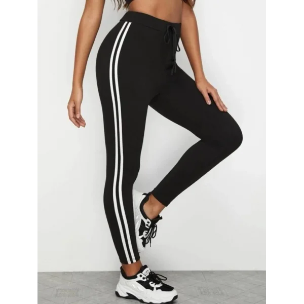 Kadın Yüksek Belyanları şerit Ve Cep Detay Dalgıç Kumaş Eşofman Altı