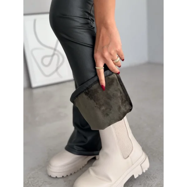 Kadın Yüksel Bel çift Düğme Detay Ispanyol Paça Dar Kalıp şardonlu Pantolon