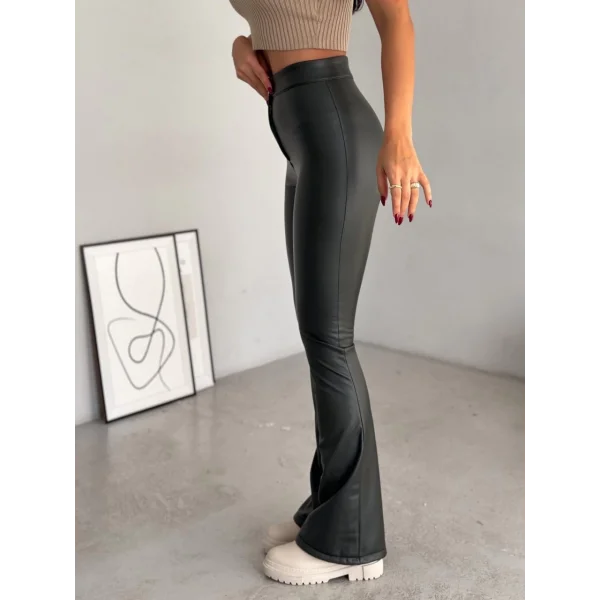 Kadın Yüksel Bel çift Düğme Detay Ispanyol Paça Dar Kalıp şardonlu Pantolon