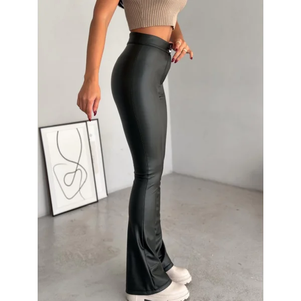 Kadın Yüksel Bel çift Düğme Detay Ispanyol Paça Dar Kalıp şardonlu Pantolon