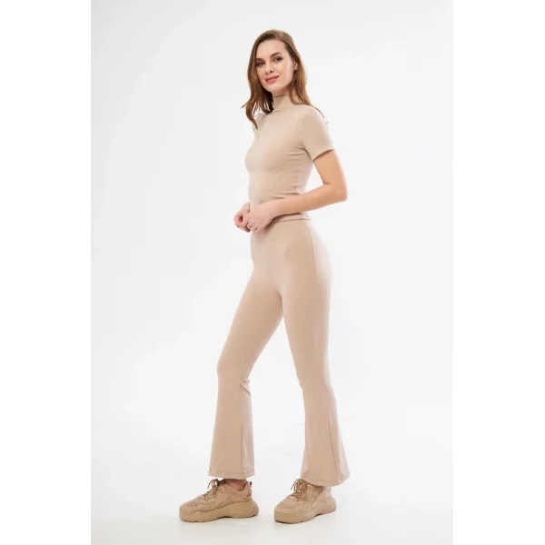 Kadın Yüksel Bel Fitilli İspanyol Paça Tayt - Bordo