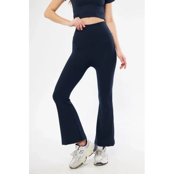 Kadın Yüksel Bel Fitilli İspanyol Paça Tayt - Lacivert