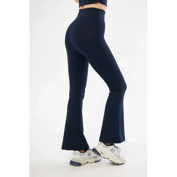 Kadın Yüksel Bel Fitilli İspanyol Paça Tayt - Lacivert