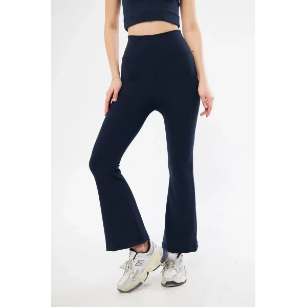 Kadın Yüksel Bel Fitilli İspanyol Paça Tayt - Lacivert