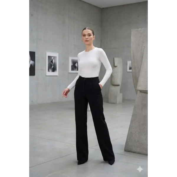 Kadın Yüksel Bel Full Likralı Palazzo Pantolon