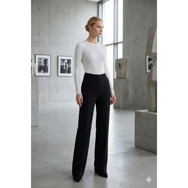 Kadın Yüksel Bel Full Likralı Palazzo Pantolon