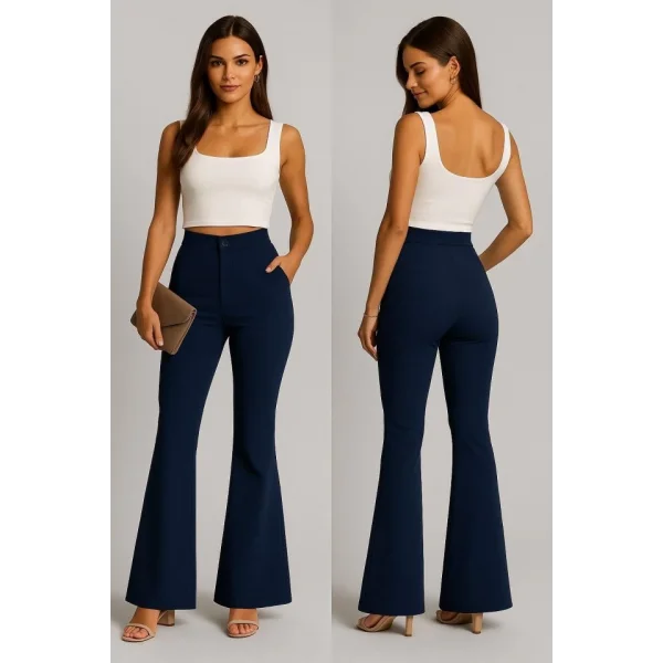 Kadın Yüksel Bel Ispanyol Paça Pantolon