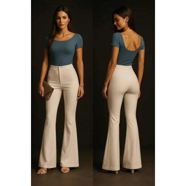 Kadın Yüksel Bel Ispanyol Paça Pantolon