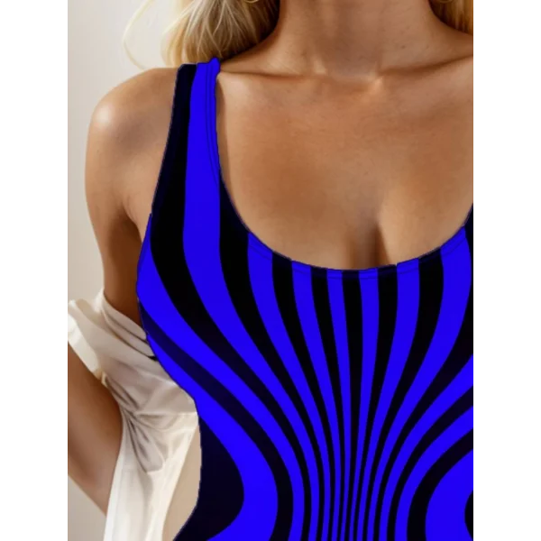 Kadın Yuvarlak Yaka Askılı Zebra Desen Baskılı Dalgıç Mayo