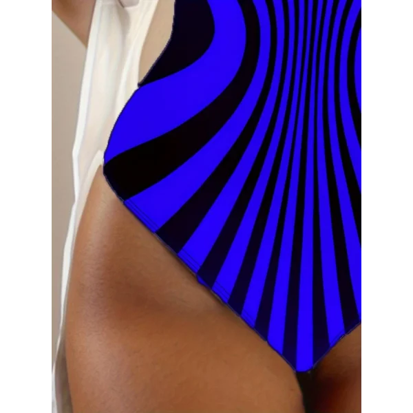 Kadın Yuvarlak Yaka Askılı Zebra Desen Baskılı Dalgıç Mayo