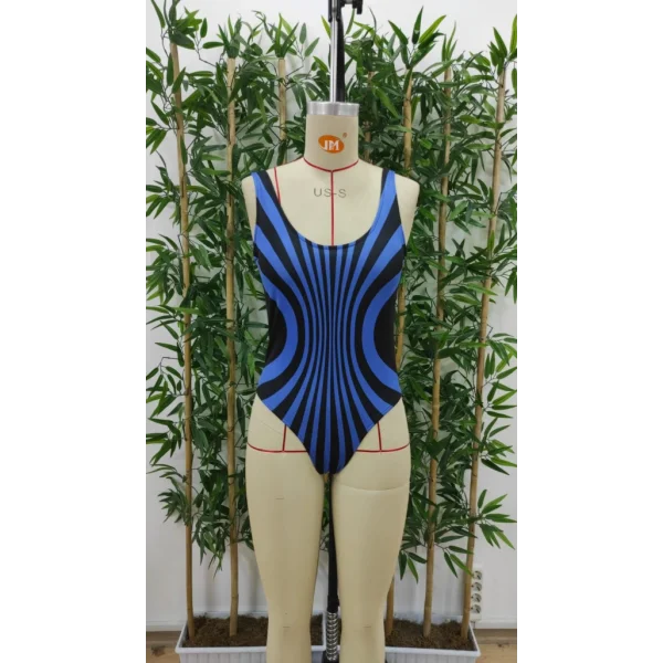 Kadın Yuvarlak Yaka Askılı Zebra Desen Baskılı Dalgıç Mayo