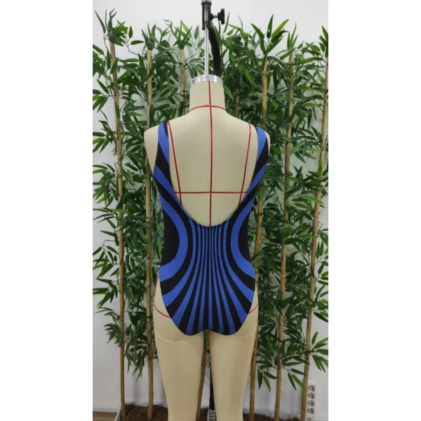 Kadın Yuvarlak Yaka Askılı Zebra Desen Baskılı Dalgıç Mayo