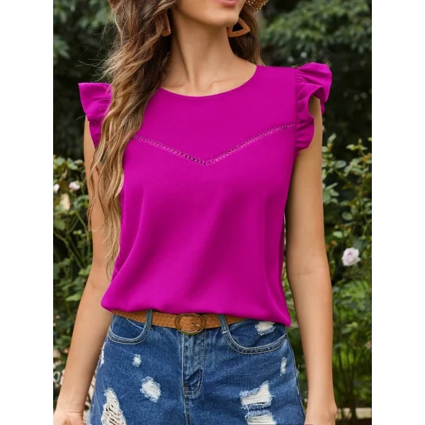 Kadın Yuvarlak Yaka Kolları Fırfırlı Krep Bluz