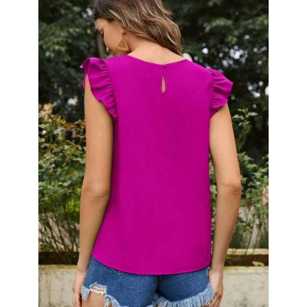 Kadın Yuvarlak Yaka Kolları Fırfırlı Krep Bluz