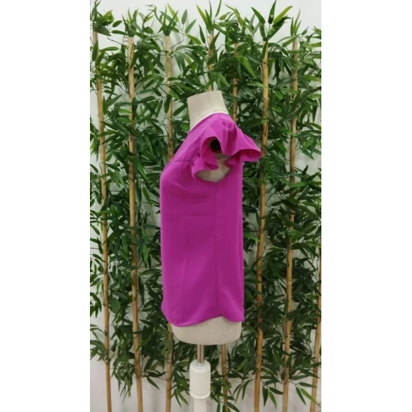 Kadın Yuvarlak Yaka Kolları Fırfırlı Krep Bluz