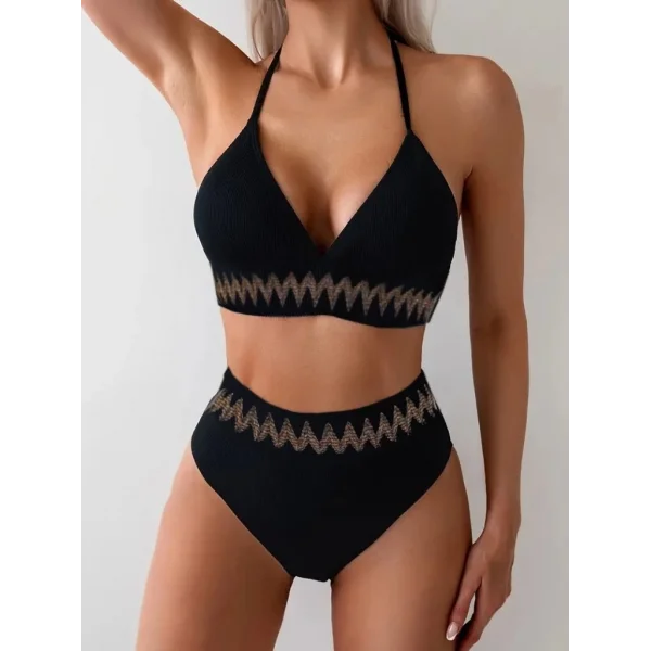 Kadın Zıt Renkli Etnik Ribanalı Dalgıç Ikili Mayo Takım