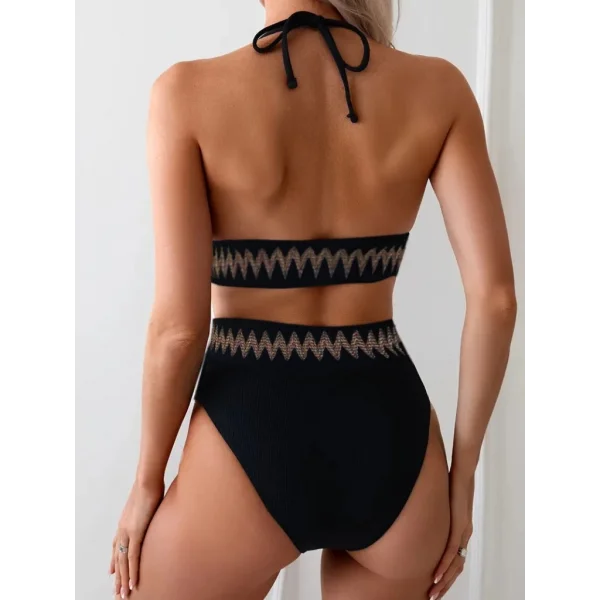 Kadın Zıt Renkli Etnik Ribanalı Dalgıç Ikili Mayo Takım