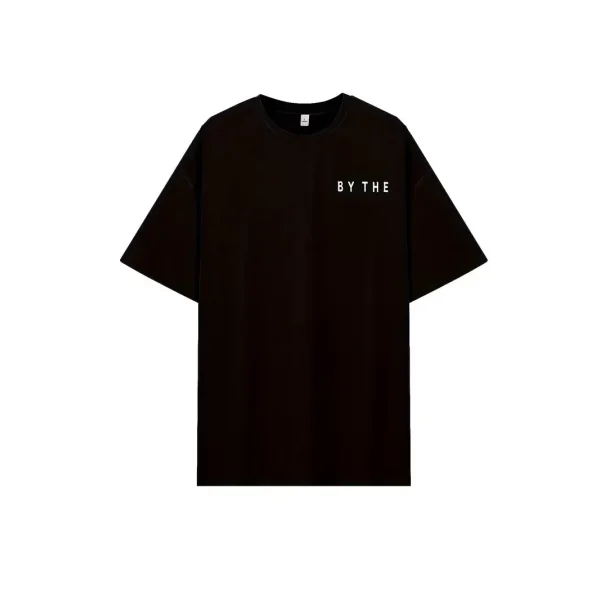 Kadınlar İçin Geniş Kesim Tişört - Kısa Kollu, Bol Kesim, Manzaralı Okyanus Baskı, Günlük Yazlık Üst, Siyah- Siyah