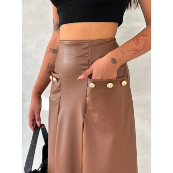 Kadınyüksek Bel Cep Ve Düğme Detay Fırsat ürün idi Boy Deri Etek